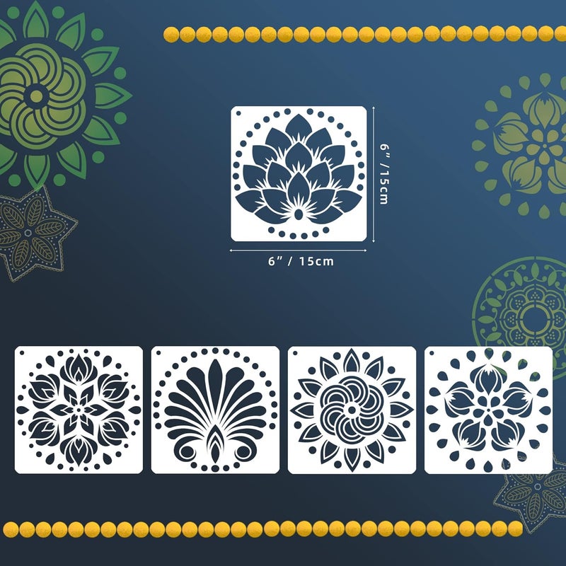 neglex 16 Pack Mandala Stencils for Dot Painting, 6 X 6 Inch Reusable Mandala Stencils for Painting, DIY Decorative Lotus Stencil Template - Image 2